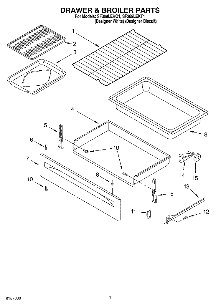 DRAWER AND BROILER Diagram and Parts List for SF369LEKQ1  Whirlpool Range