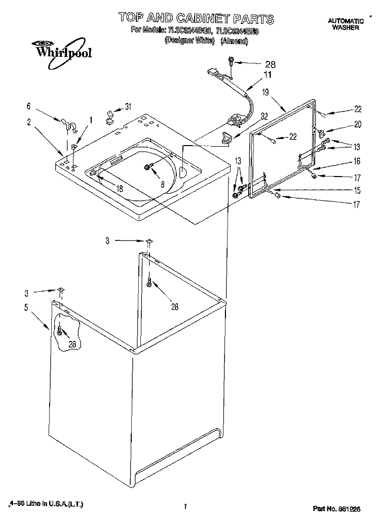 TOP AND CABINET, LIT/OPTIONAL Diagram and Parts List for 7LSC8244BQ0  Whirlpool Washer