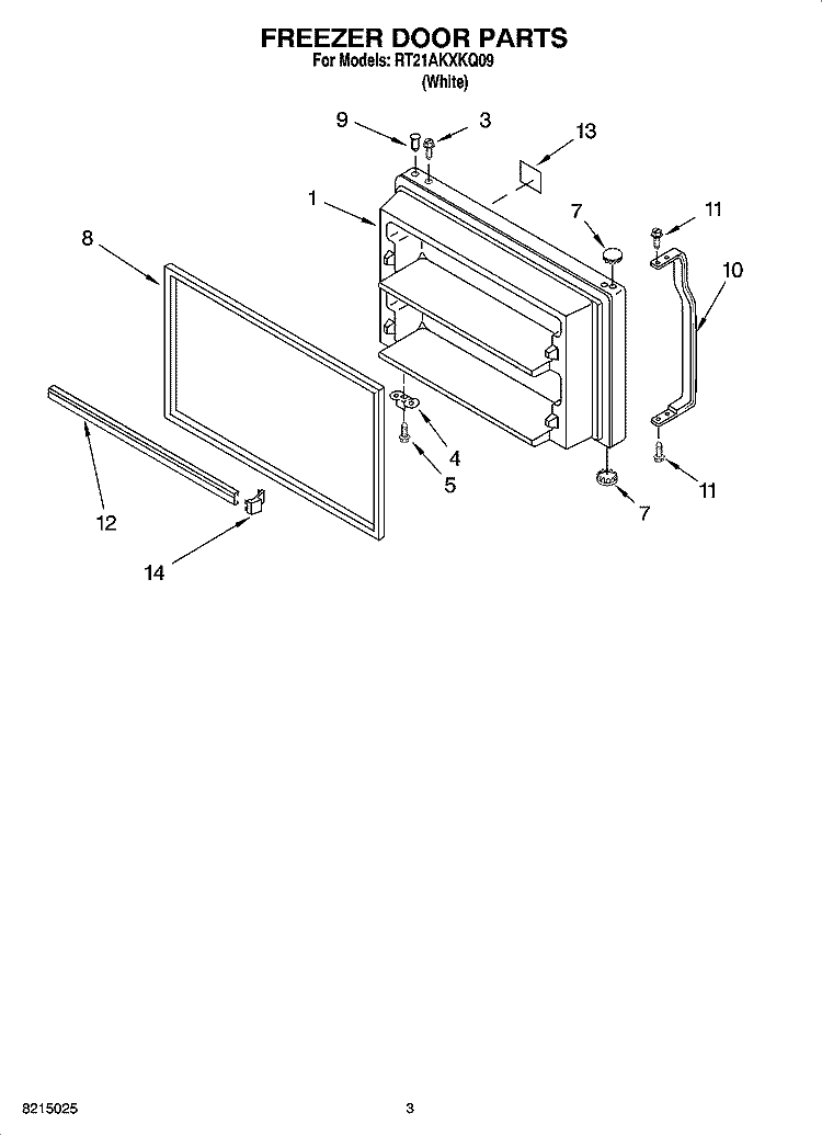FREEZER DOOR PARTS Diagram and Parts List for RT21AKXKQ09  Roper Refrigerator