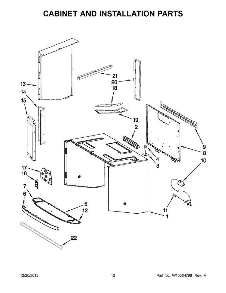 CABINET AND INSTALLATION PARTS Diagram and Parts List for KHMS2056SSS4  KitchenAid Microwave