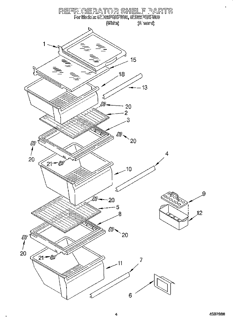 REFRIGERATOR SHELF Diagram and Parts List for 8ED25PQXFN00  Whirlpool Refrigerator