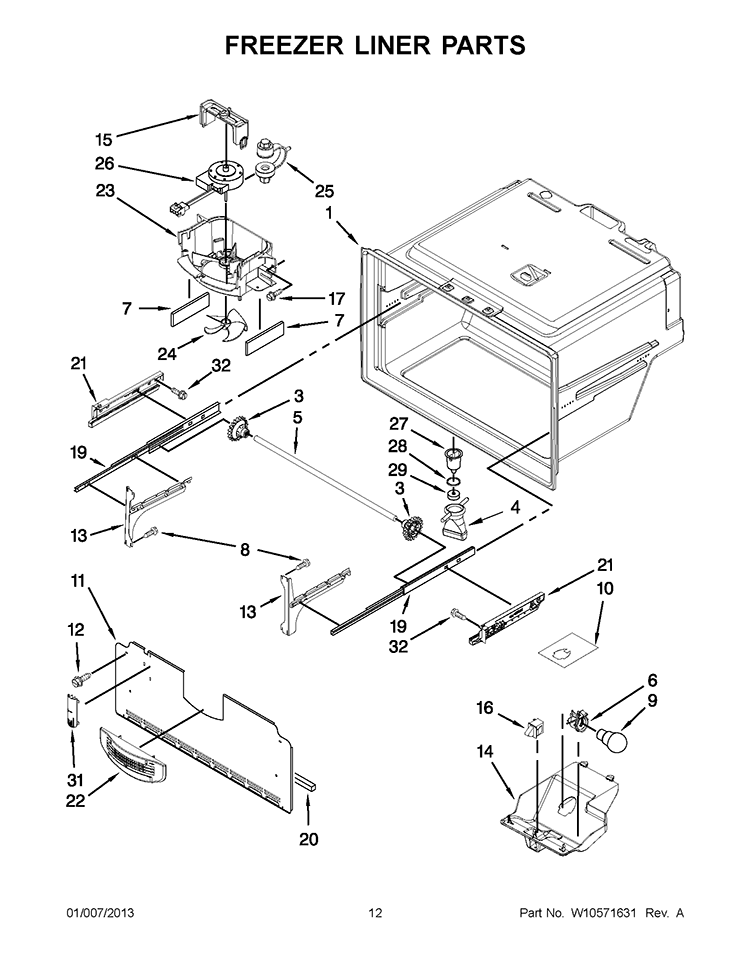 FREEZER LINER PARTS Diagram and Parts List for GI6FARXXY08  Whirlpool Refrigerator