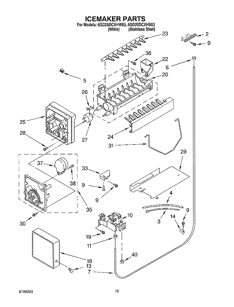 ICE MAKER, OPTIONAL Diagram and Parts List for 6GD25DCXHS03  Whirlpool Refrigerator