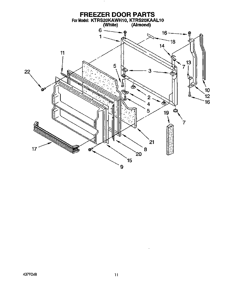 FREEZER DOOR Diagram and Parts List for KTRS20KAWH10  KitchenAid Refrigerator