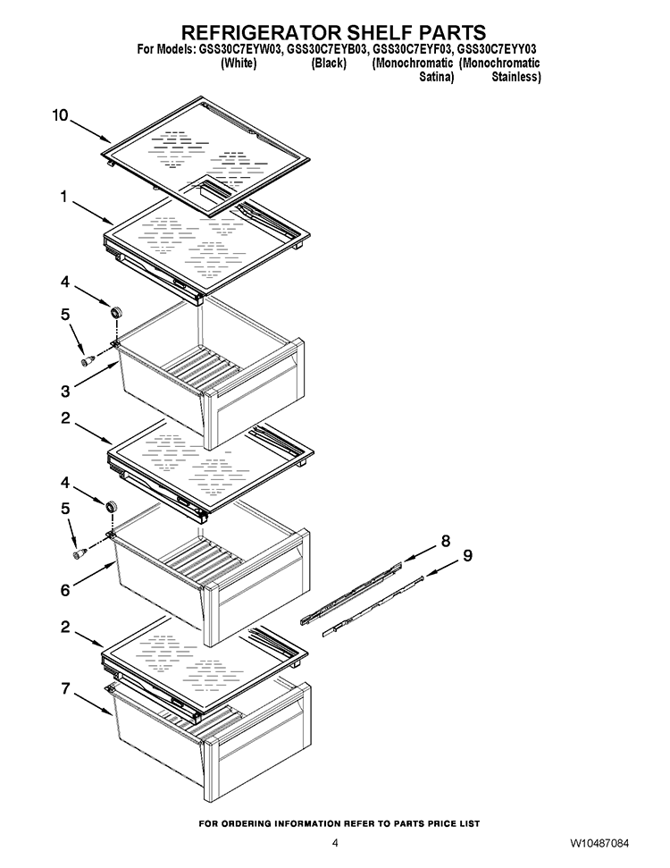 REFRIGERATOR SHELF PARTS Diagram and Parts List for GSS30C7EYW03  Whirlpool Refrigerator