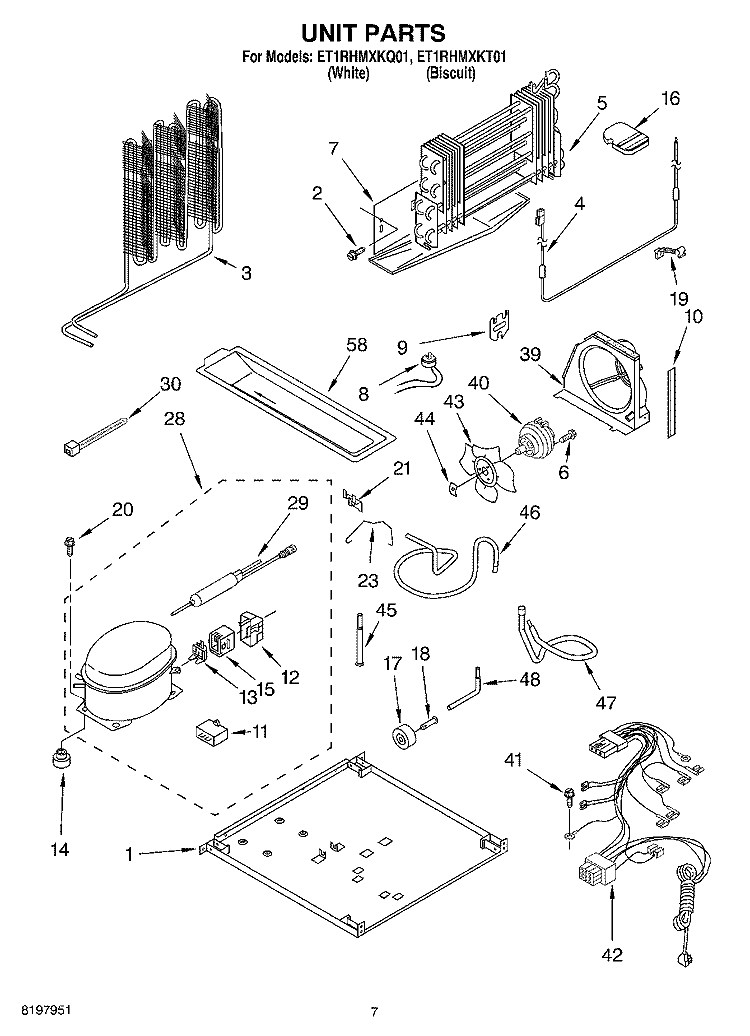 UNIT Diagram and Parts List for ET1RHMXKT01  Whirlpool Refrigerator