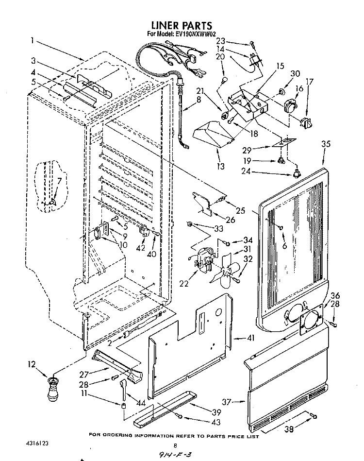 LINER Diagram and Parts List for EV190NXWW02  Whirlpool Freezer