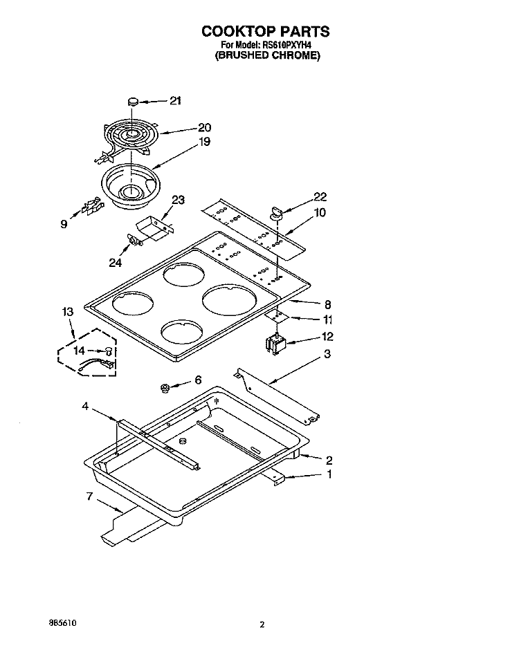 COOKTOP Diagram and Parts List for RS610PXYH4  Whirlpool Range