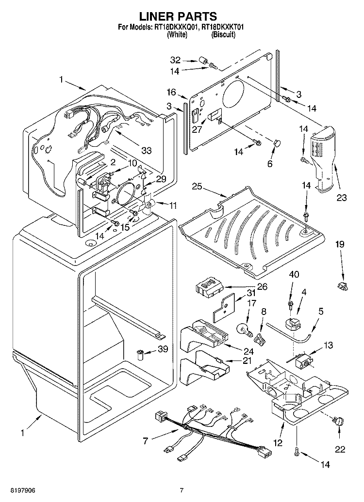 LINER Diagram and Parts List for RT18DKXKQ01  Roper Refrigerator