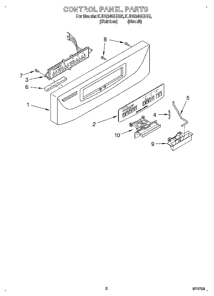 CONTROL PANEL Diagram and Parts List for KUDS24SEBT5  KitchenAid Dishwasher
