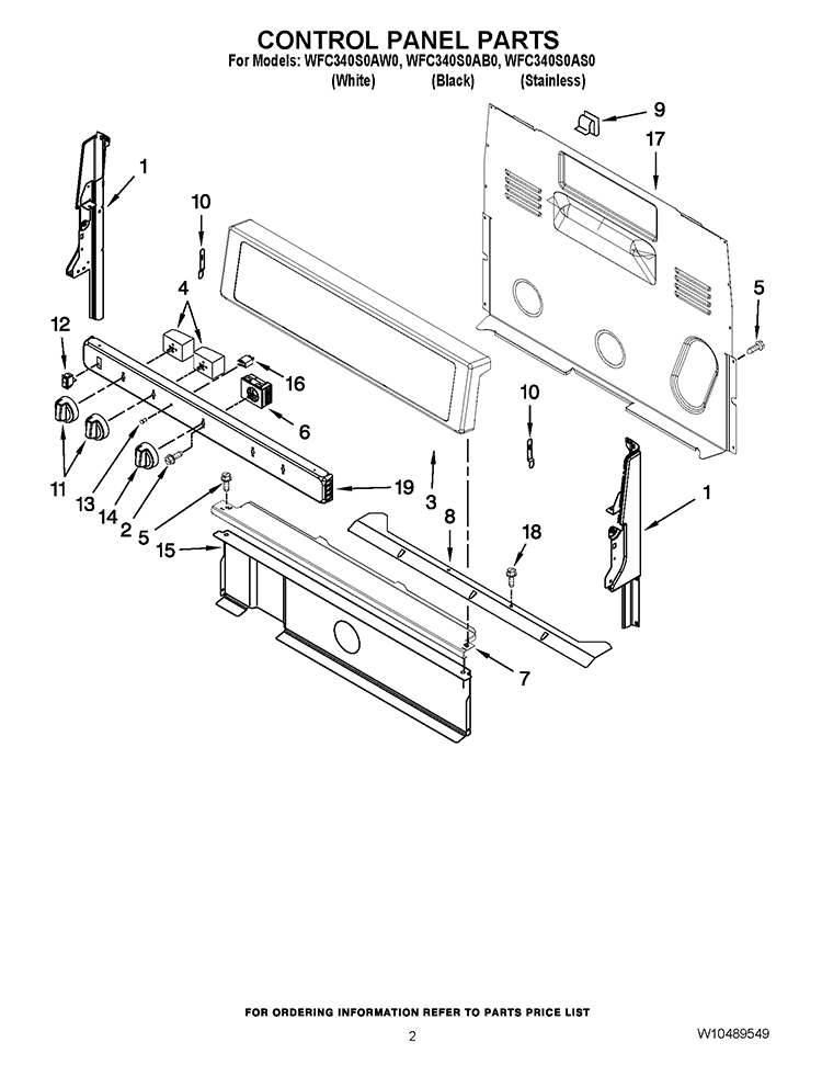 CONTROL PANEL PARTS Diagram and Parts List for WFC340S0AB0  Whirlpool Range