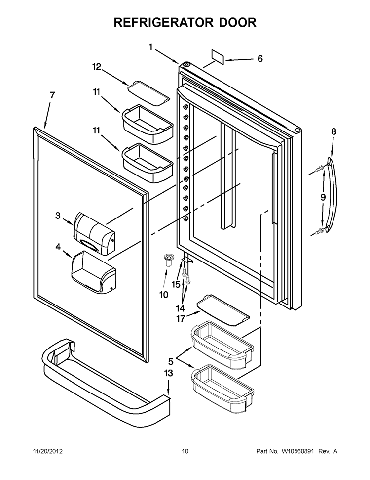 REFRIGERATOR DOOR Diagram and Parts List for KBRS19KTBL7  KitchenAid Refrigerator