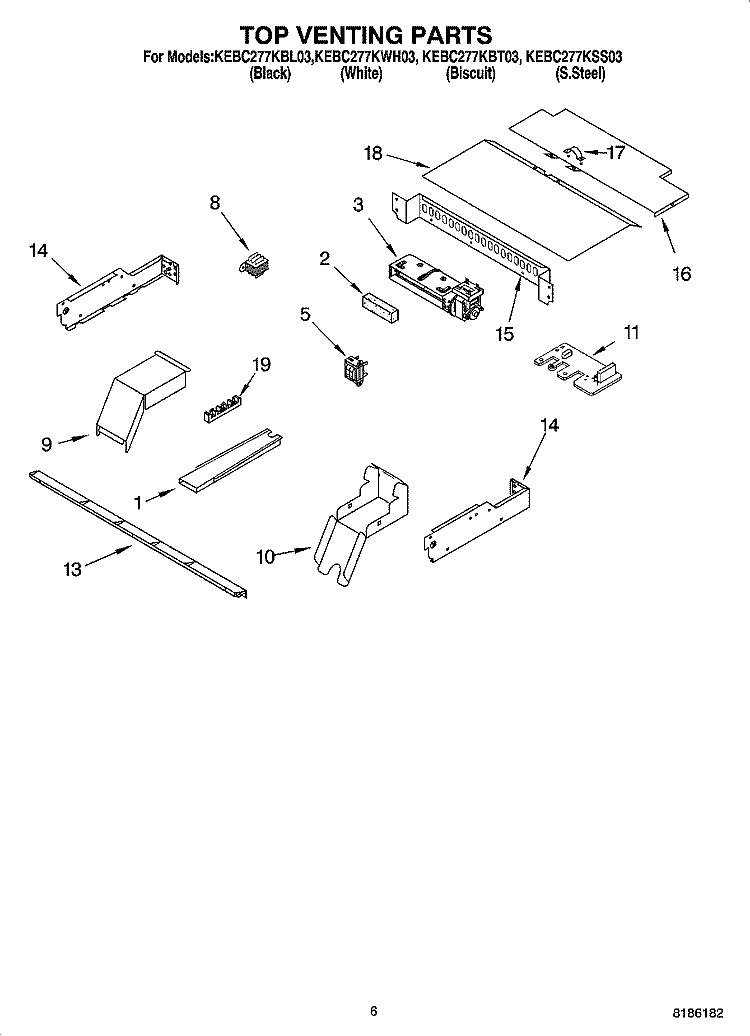 TOP VENTING PARTS, MISCELLANEOUS PARTS Diagram and Parts List for KEBC277KBL03  KitchenAid Wall Oven
