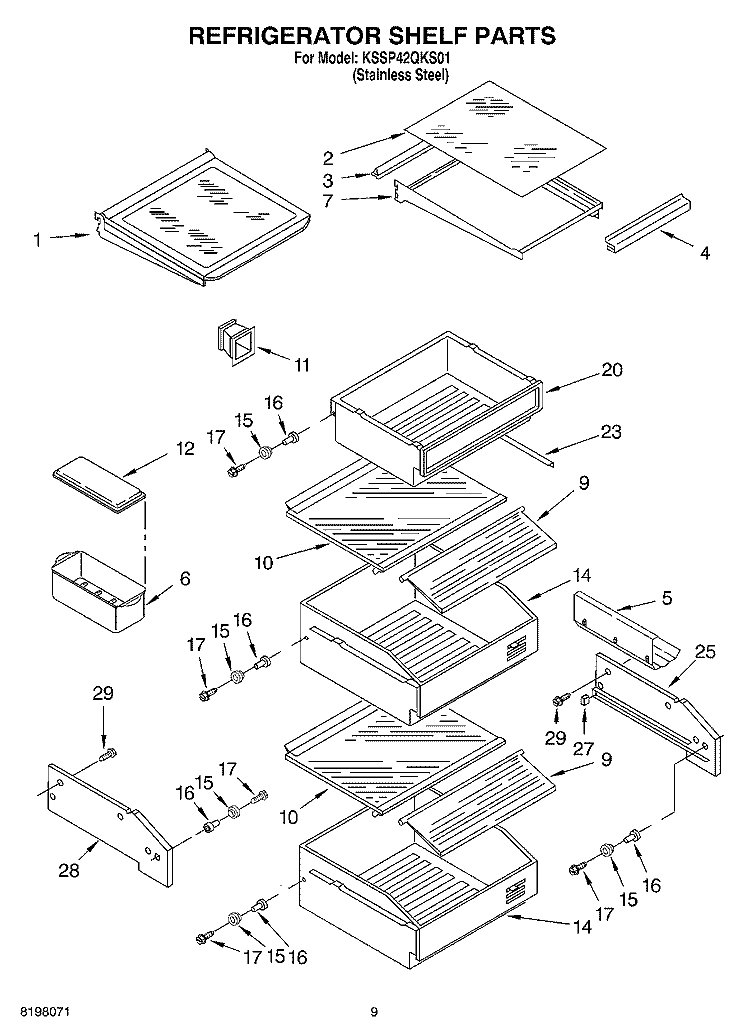 REFRIGERATOR SHELF Diagram and Parts List for KSSP42QKS01  KitchenAid Refrigerator