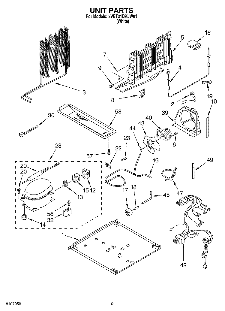UNIT Diagram and Parts List for 2VET21DKJW01  Whirlpool Refrigerator