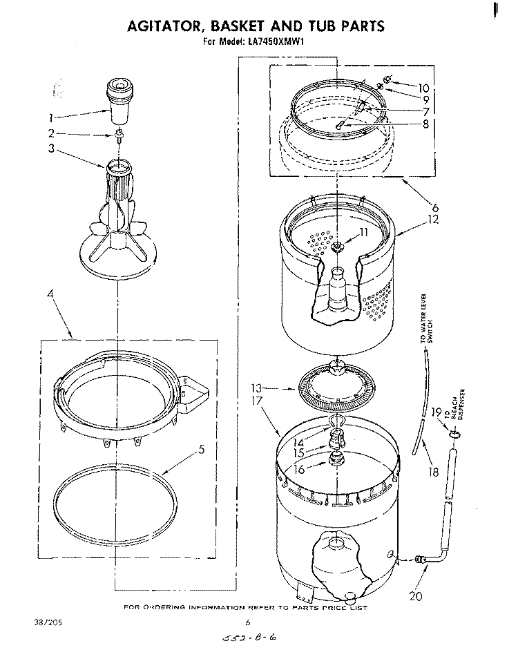 AGITATOR BASKET AND TUB Diagram and Parts List for LA7450XMW1  Whirlpool Washer