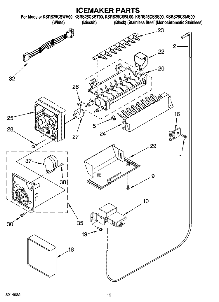 ICEMAKER PARTS, OPTIONAL PARTS (NOT INCLUDED) Diagram and Parts List for KSRS25CSSS00  KitchenAid Refrigerator