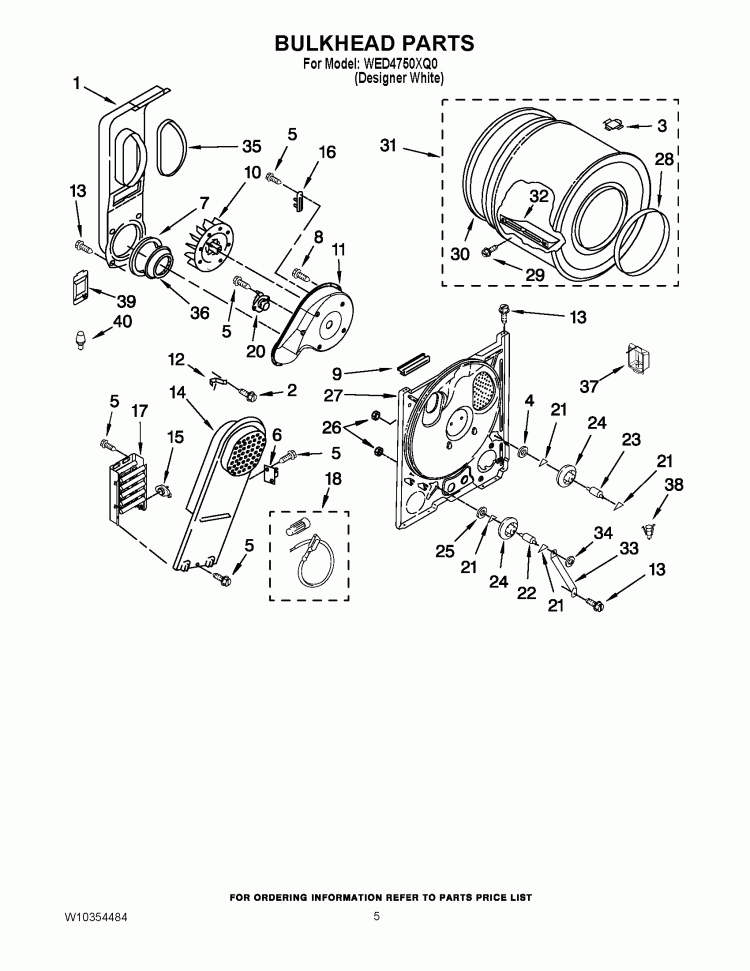 BULKHEAD PARTS Diagram and Parts List for WED4750XQ0  Whirlpool Dryer
