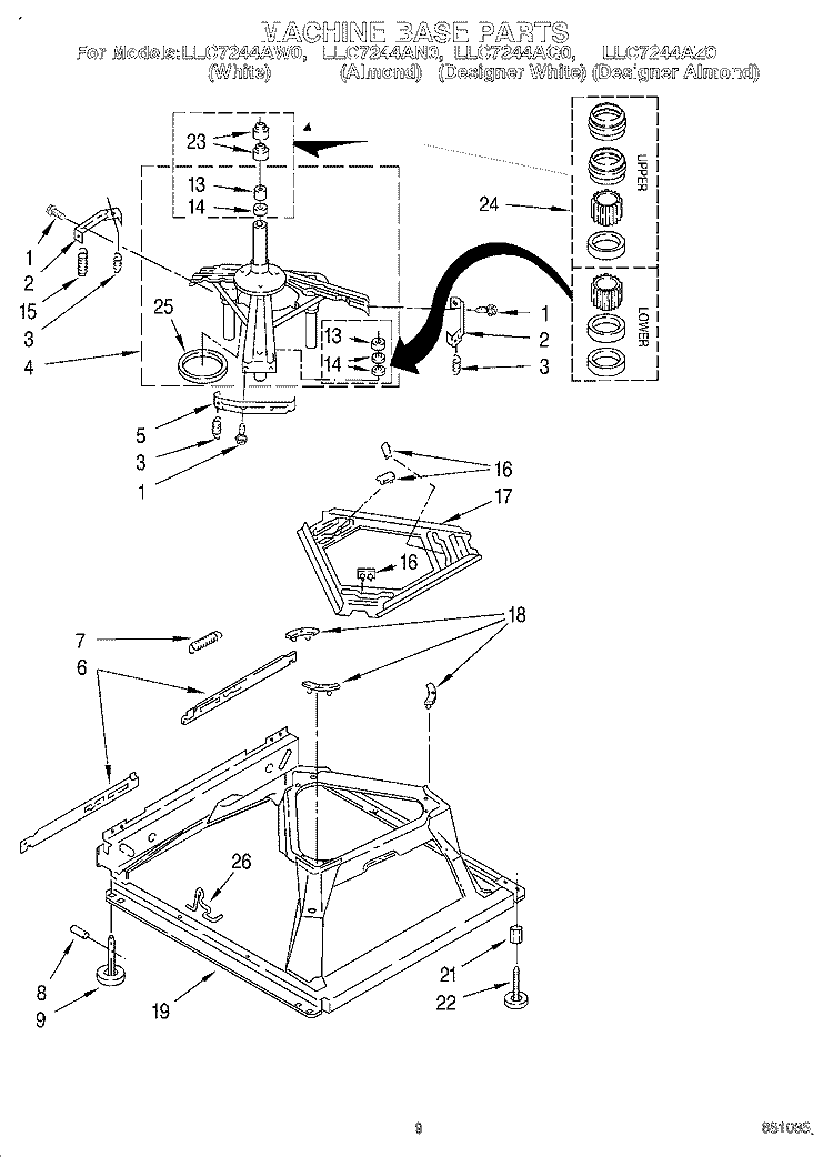 MACHINE BASE Diagram and Parts List for LLC7244AN0  Whirlpool Washer