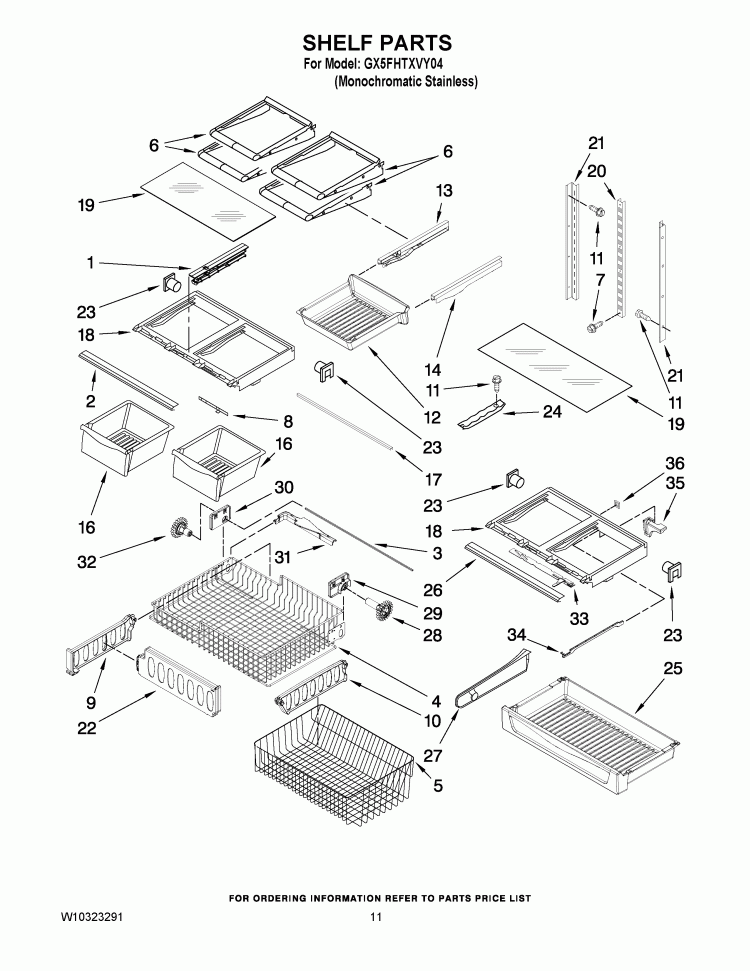 SHELF PARTS Diagram and Parts List for GX5FHTXVY04  Whirlpool Refrigerator