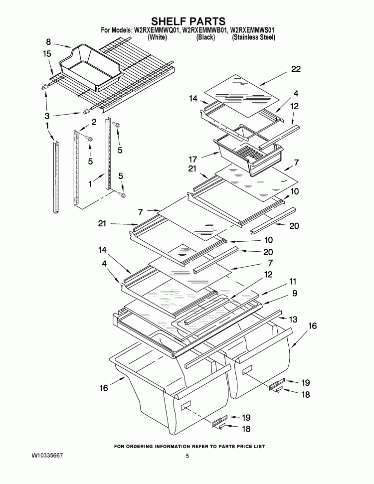 SHELF PARTS Diagram and Parts List for W2RXEMMWS01  Whirlpool Refrigerator
