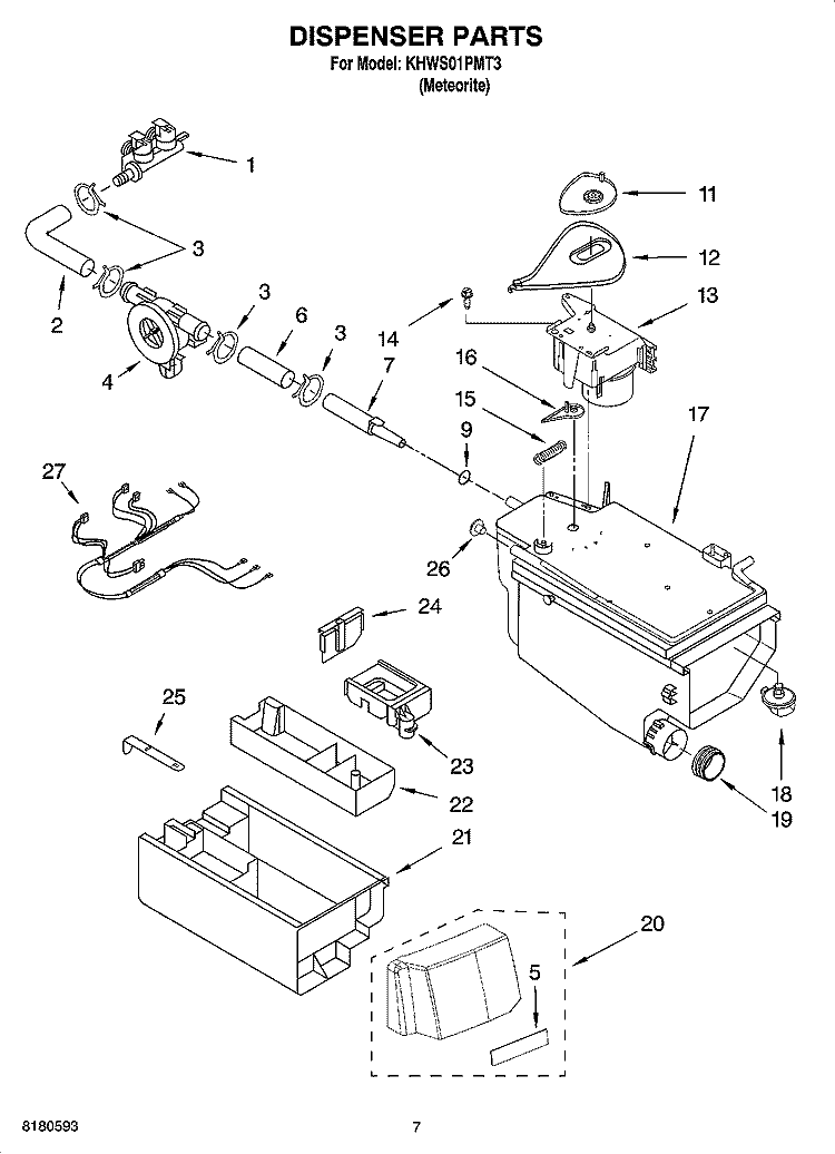 DISPENSER PARTS Diagram and Parts List for KHWS01PMT3  KitchenAid Washer