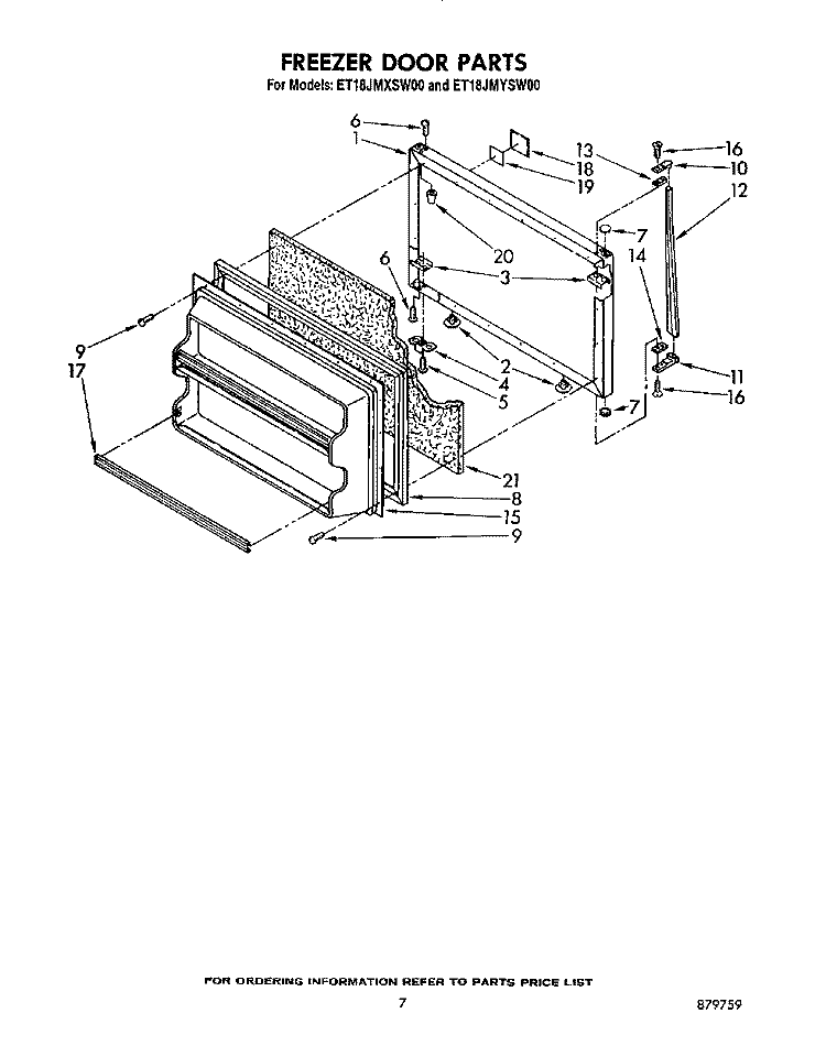 FREEZER DOOR Diagram and Parts List for ET18JMYSM00  Whirlpool Refrigerator