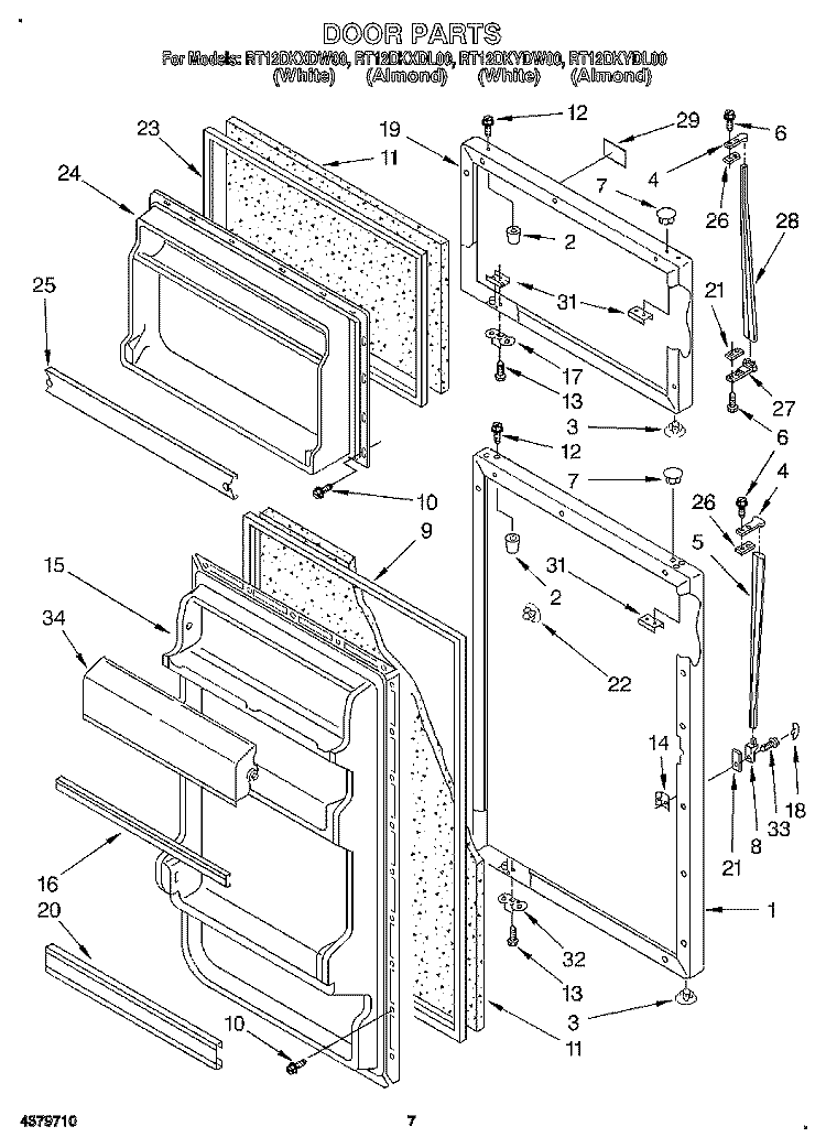 DOOR, LIT/OPTIONAL Diagram and Parts List for RT12DKXDW00  Roper Refrigerator