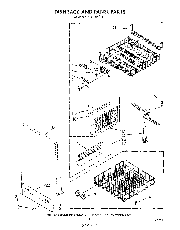 DISH RACK AND PANEL Diagram and Parts List for DU9700XR9  Whirlpool Dishwasher