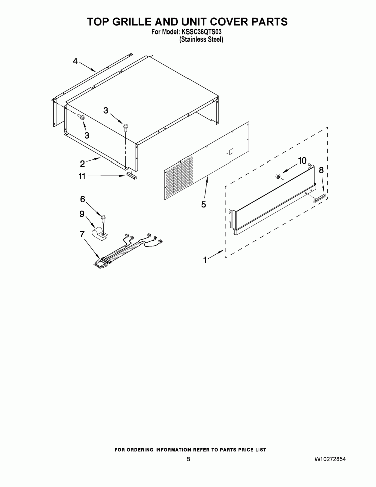 TOP GRILLE AND UNIT COVER PARTS Diagram and Parts List for KSSC36QTS03  KitchenAid Refrigerator