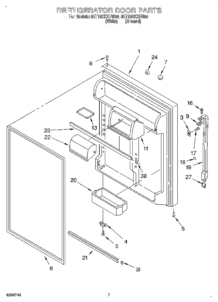REFRIGERATOR DOOR Diagram and Parts List for 9ET19DKXFW00  Whirlpool Refrigerator