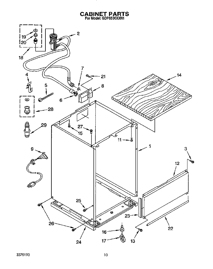 CABINET Diagram and Parts List for GDP8500XXN1  Whirlpool Dishwasher