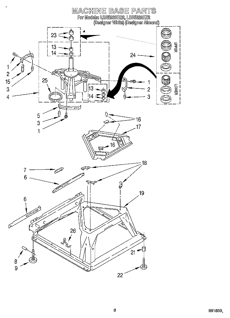MACHINE BASE Diagram and Parts List for LBR5232EQ2  Whirlpool Washer