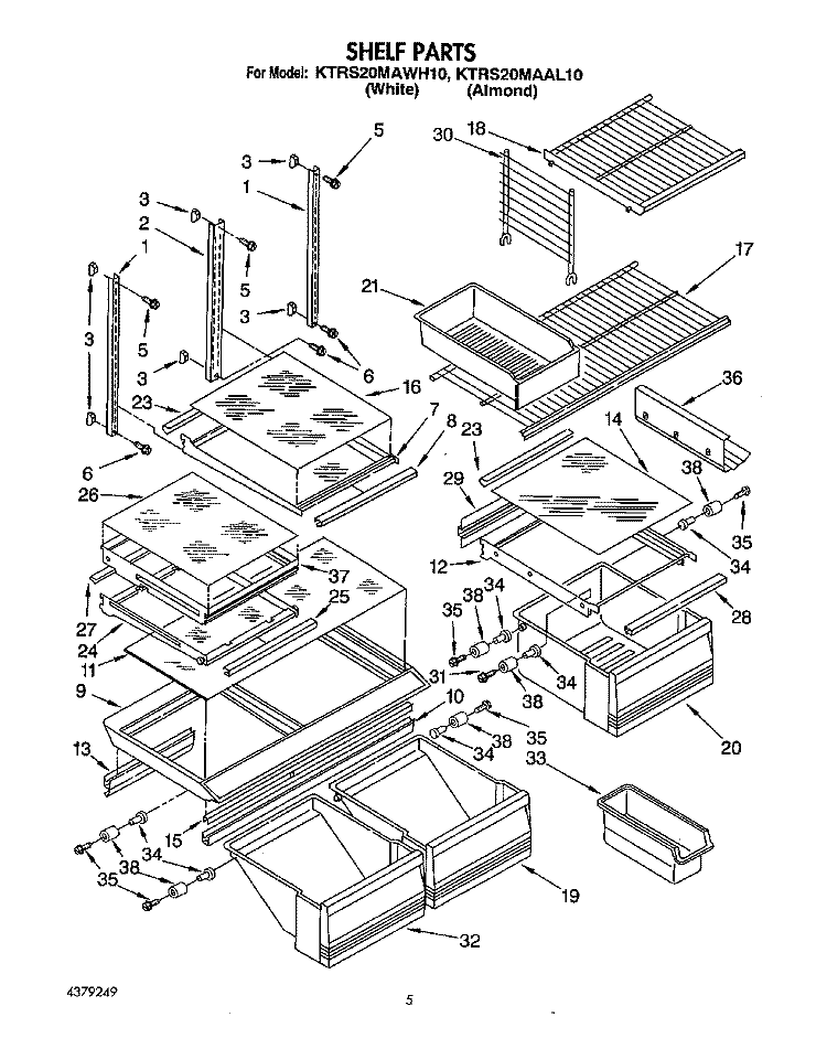 SHELF, LIT/OPTIONAL Diagram and Parts List for KTRS20MAAL10  KitchenAid Refrigerator