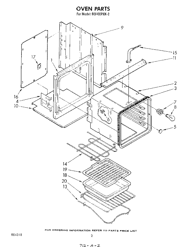 OVEN Diagram and Parts List for RB100PXK2  Whirlpool Wall Oven