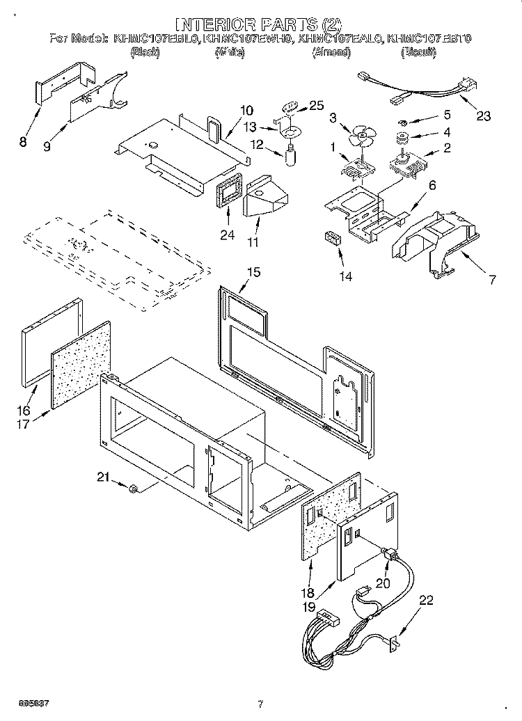 INTERIOR 2 Diagram and Parts List for KHMC107EBT0  KitchenAid Microwave