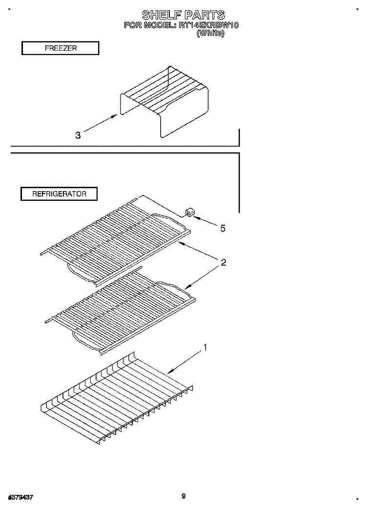 SHELF Diagram and Parts List for RT14EKRBW10  Roper Refrigerator