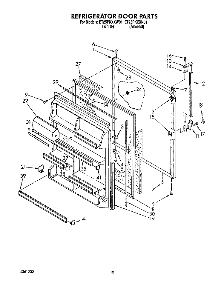 REFRIGERATOR DOOR Diagram and Parts List for ET25PKXXW01  Whirlpool Refrigerator