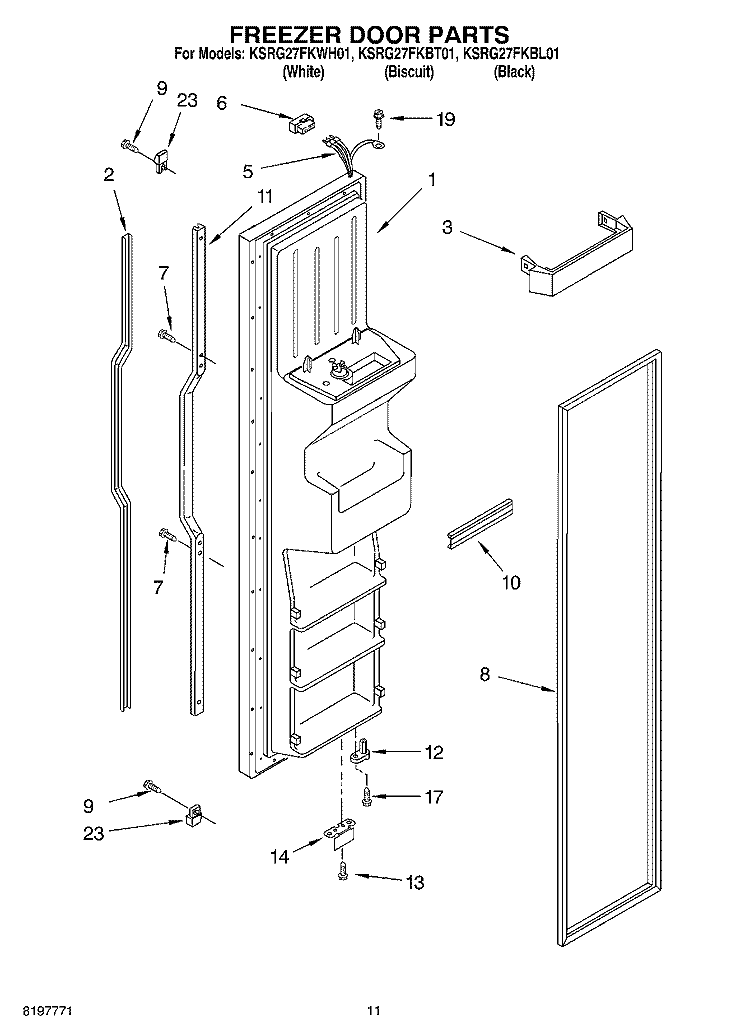 FREEZER DOOR Diagram and Parts List for KSRG27FKBT01  KitchenAid Refrigerator