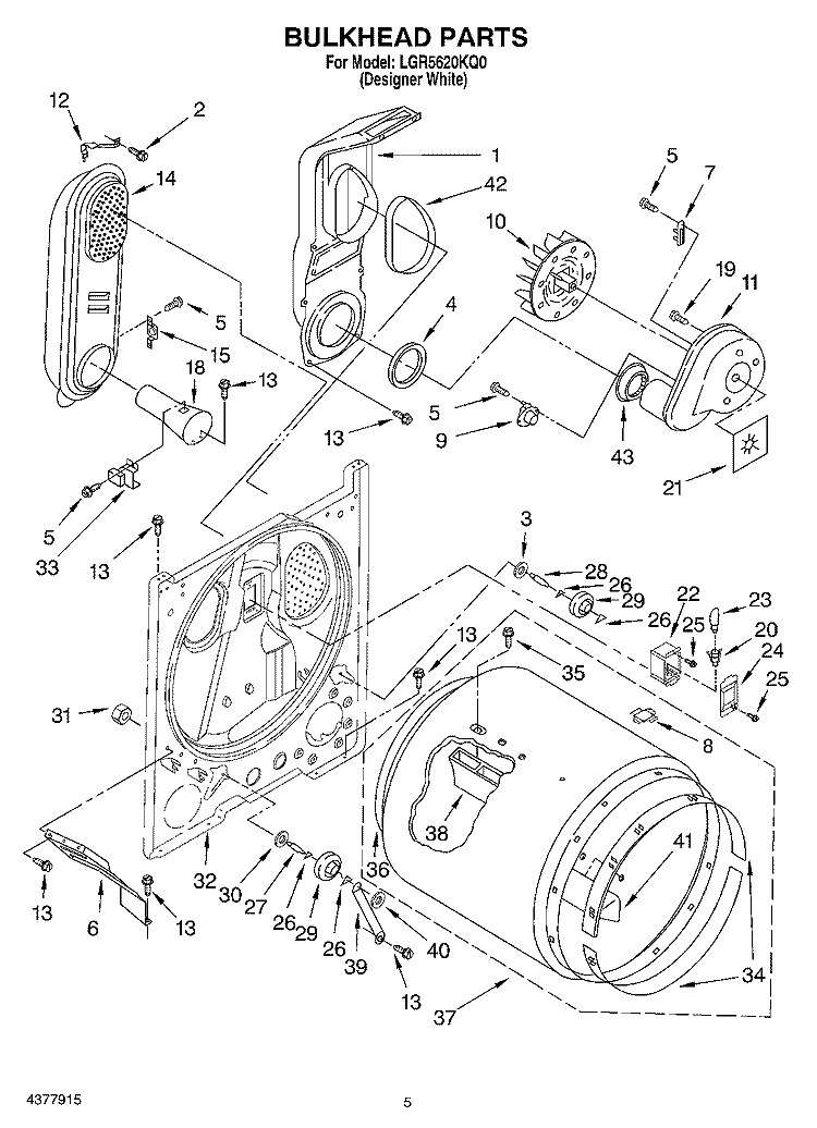 BULKHEAD Diagram and Parts List for LGR5620KQ0  Whirlpool Dryer