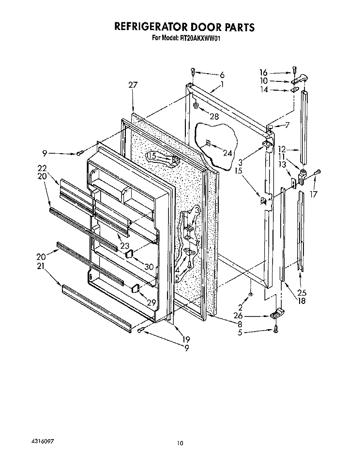 REFRIGERATOR DOOR, LIT/OPTIONAL Diagram and Parts List for RT20AKXWW01  Roper Refrigerator