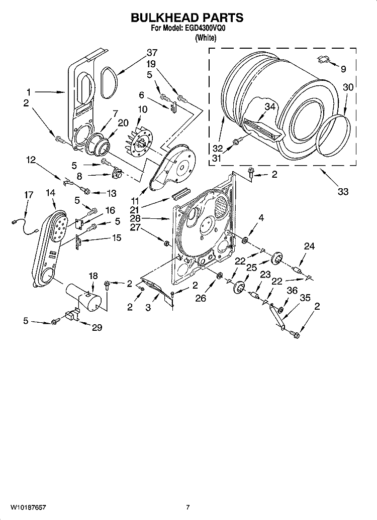 BULKHEAD PARTS, OPTIONAL PARTS (NOT INCLUDED) Diagram and Parts List for EGD4300VQ0  Estate Dryer
