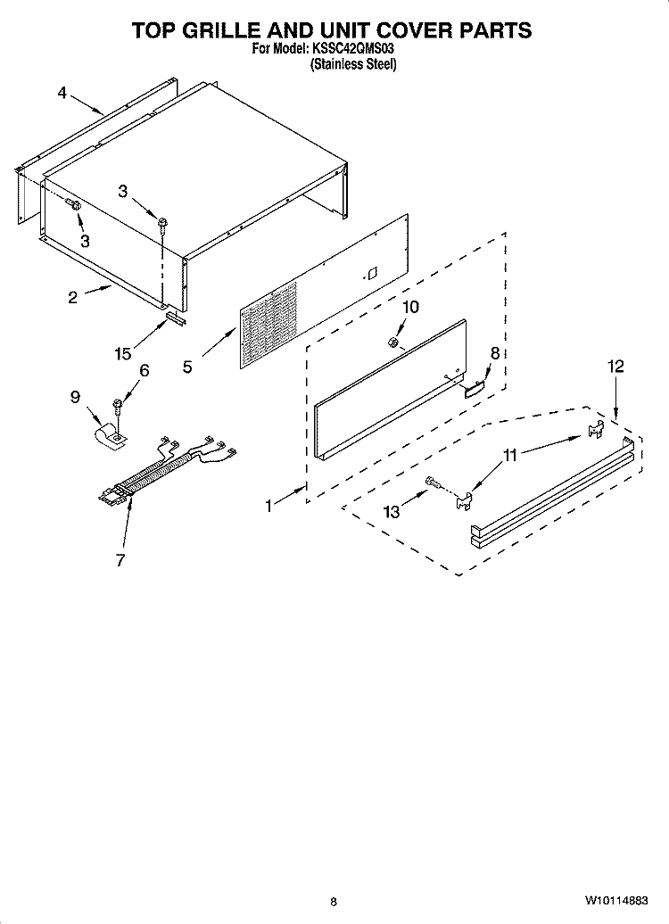TOP GRILLE AND UNIT COVER PARTS Diagram and Parts List for KSSC42QMS03  KitchenAid Refrigerator
