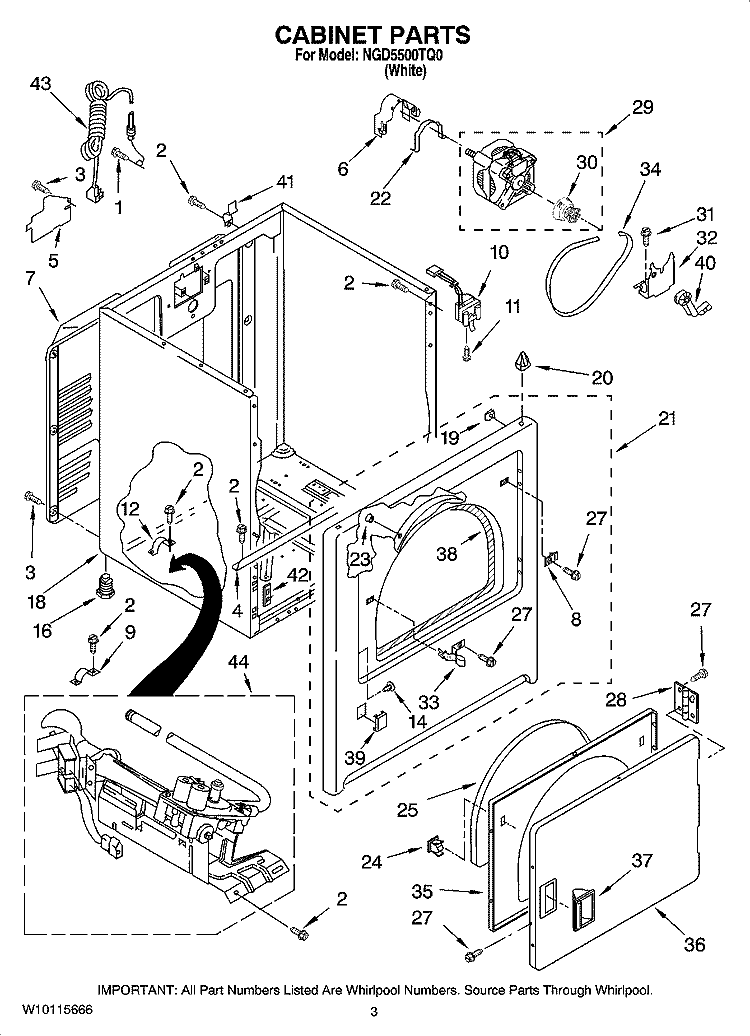 CABINET PARTS Diagram and Parts List for NGD5500TQ0  Amana Dryer