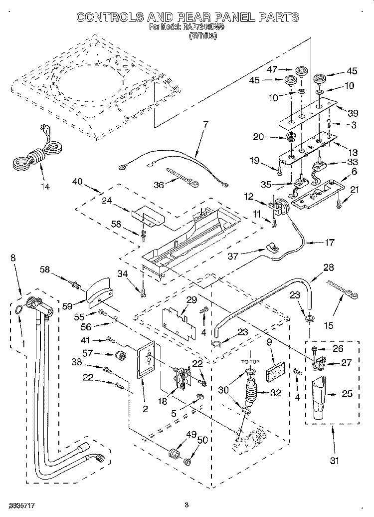 CONTROLS AND REAR PANEL Diagram and Parts List for RAP7244DW0  Whirlpool Washer