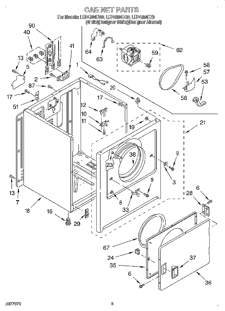 SECTION Diagram and Parts List for LER4634EQ0  Whirlpool Dryer