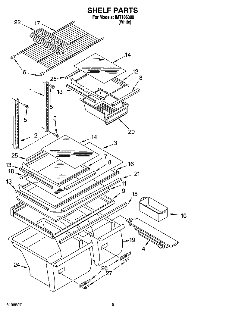 SHELF PARTS, OPTIONAL PARTS Diagram and Parts List for IMT186300  Inglis Refrigerator