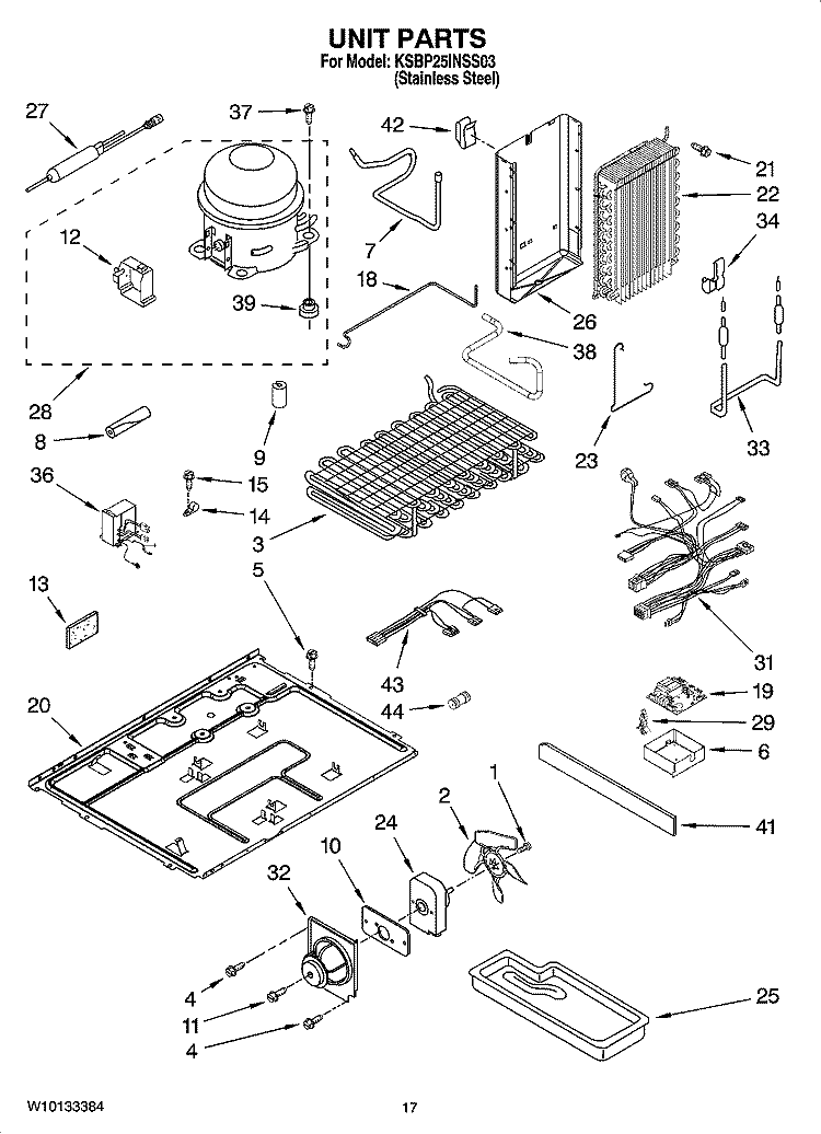 UNIT PARTS Diagram and Parts List for KSBP25INSS03  KitchenAid Refrigerator