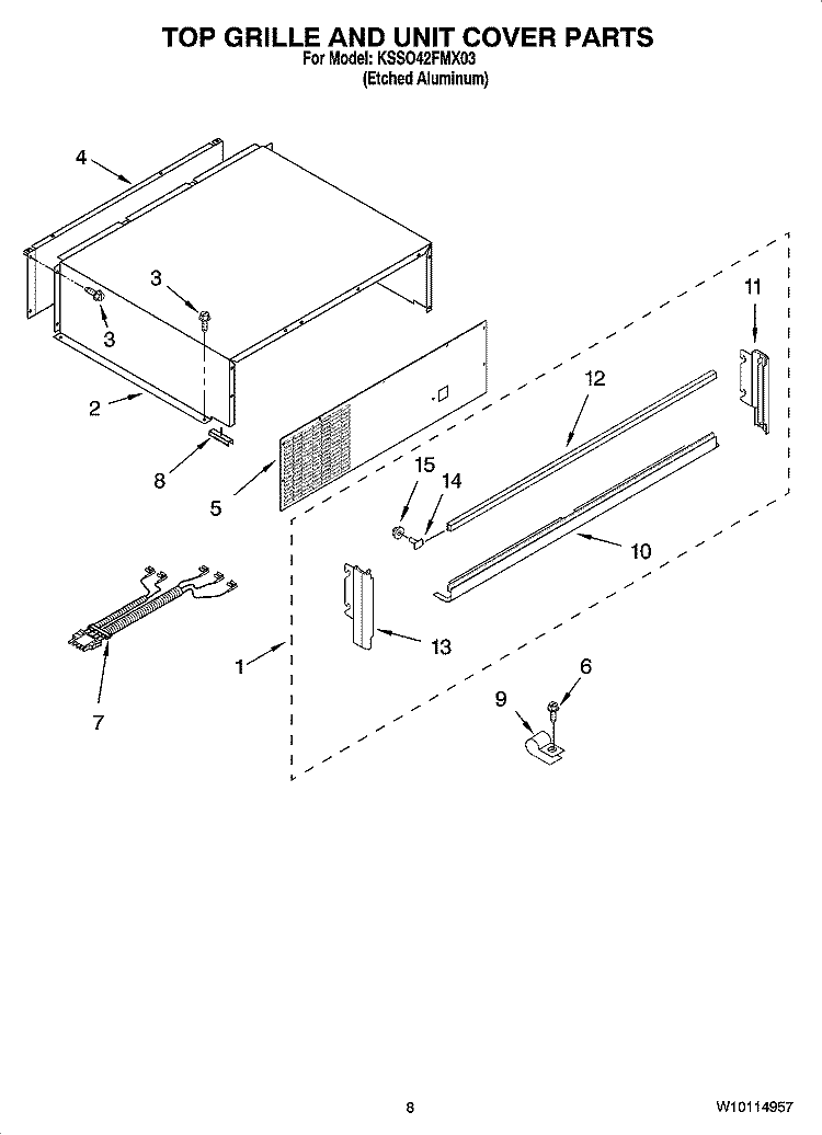 TOP GRILLE AND UNIT COVER PARTS Diagram and Parts List for KSSO42FMX03  KitchenAid Refrigerator