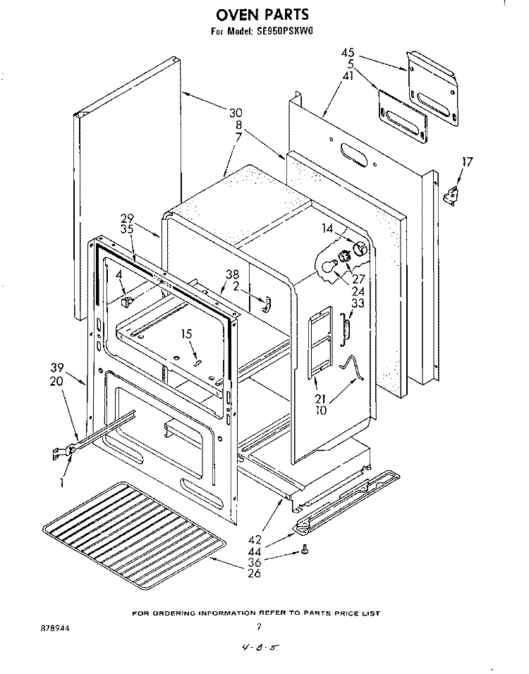 OVEN , LITERATURE Diagram and Parts List for SE950PSKW0  Whirlpool Range
